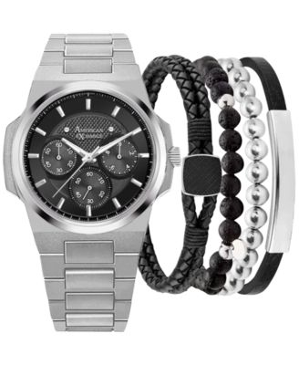 Men's Silver-Tone Bracelet Watch 45mm Gift Set