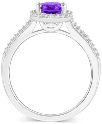 Amethyst (1-1/5 ct. t.w.) & Diamond (1/4 ct. t.w.) Oval Halo Split Shank Ring in Sterling Silver (Also in Citrine, Garnet, Peridot, & Blue Topaz)