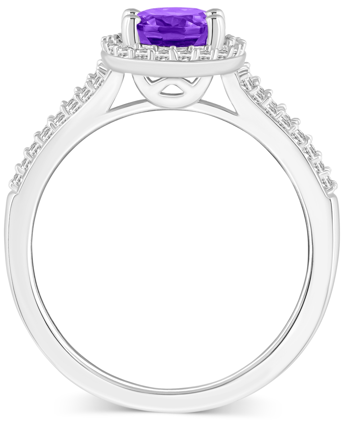 (1-1/5 ct. t.w.) & Diamond (1/4 ct. t.w.) Oval Halo Split Shank Ring in Sterling Silver (Also in Citrine, Garnet, Peridot, & Blue Topaz) - AM