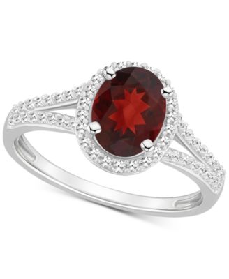 Amethyst (1-1/5 ct. t.w.) & Diamond (1/4 ct. t.w.) Oval Halo Split Shank Ring in Sterling Silver (Also in Citrine, Garnet, Peridot, & Blue Topaz)