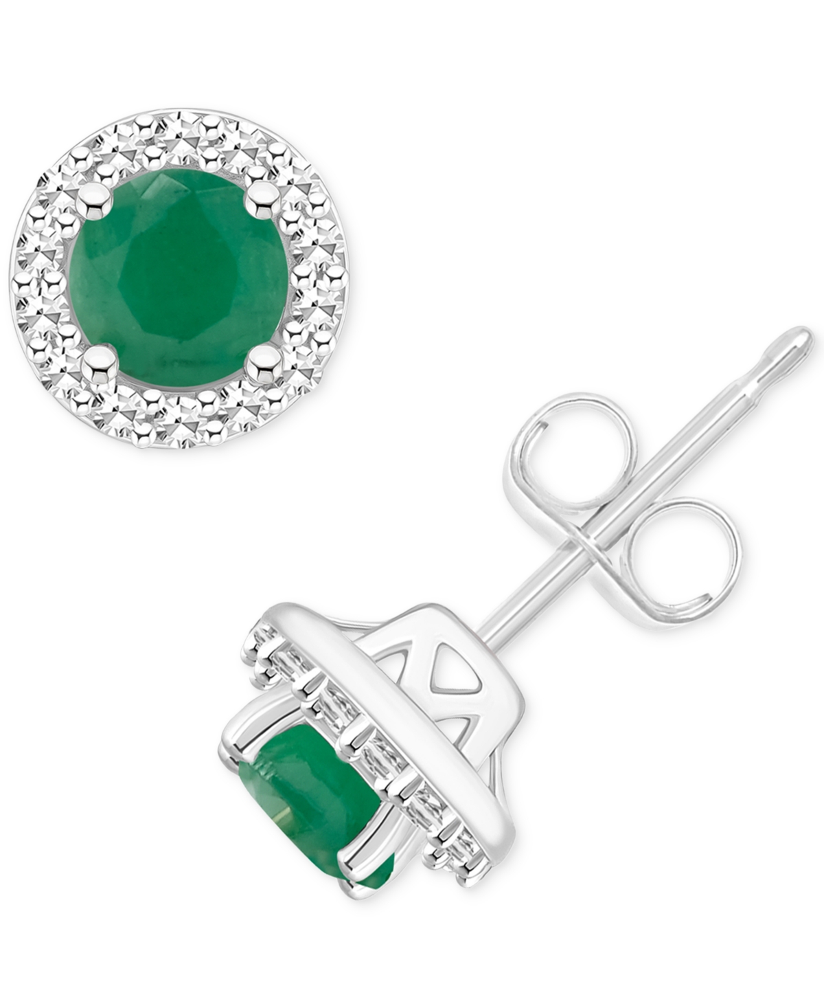 Macy's Emerald (1/2 Ct. T.w.) & Diamond (1/6 Ct. T.w.) Halo Stud Earrings In Sterling Silver (also In Ruby