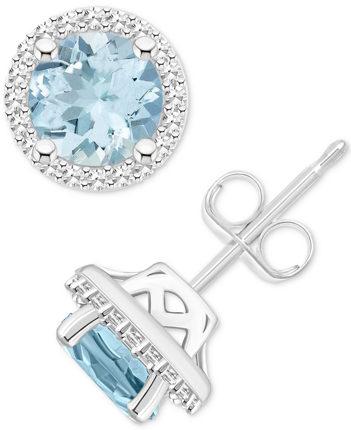 Macy's Aquamarine (1-1/2 Ct. T.w.) & Diamond (1/5 Ct. T.w.) Halo Stud Earrings In Sterling Silver (also In