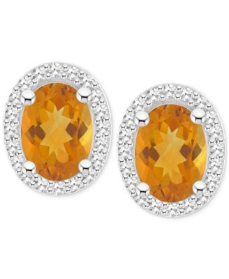 Amethyst (1-5/8 ct. t.w.) & Diamond (1/5 ct. t.w.) Halo Stud Earrings in Sterling Silver (Also in Citrine, Garnet, Peridot, & Blue Topaz)