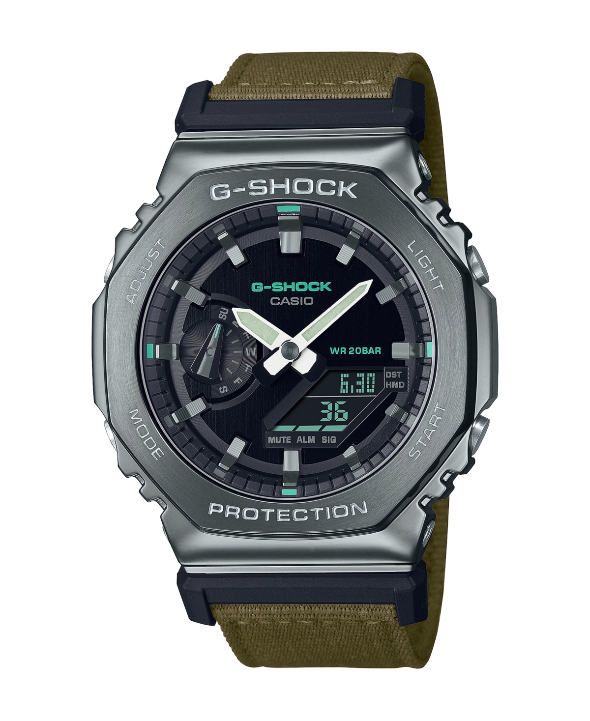 G-shock Men's Analog-digital Metal Cover Green Cloth Band Watch, 44.4mm, Gm2100cb-3a