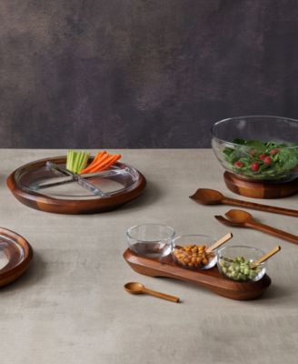 Nambe Cooper 13.75" Wood and Glass Crudite Tray