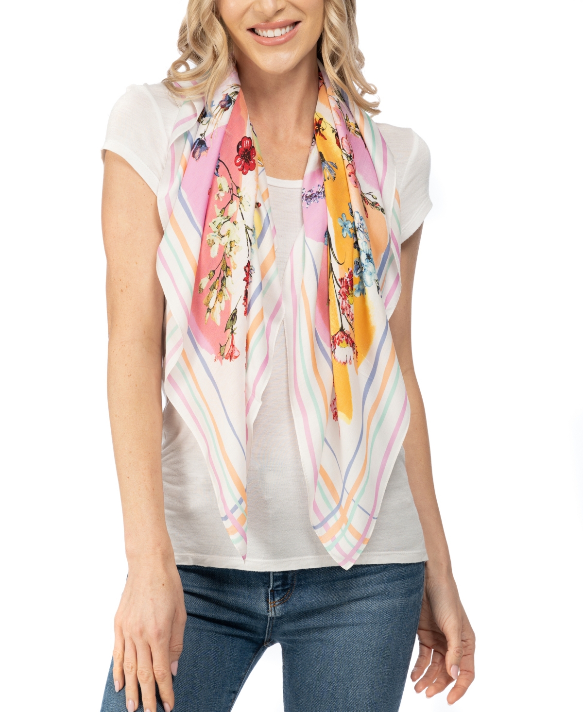 Vince Camuto Botanical Watercolor Floral Square Scarf In White Bright