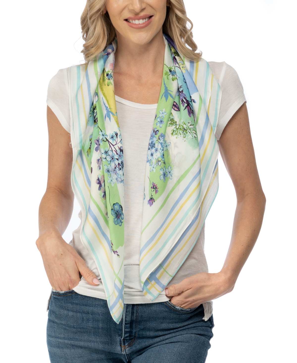 Vince Camuto Botanical Watercolor Floral Square Scarf In Cool Multi