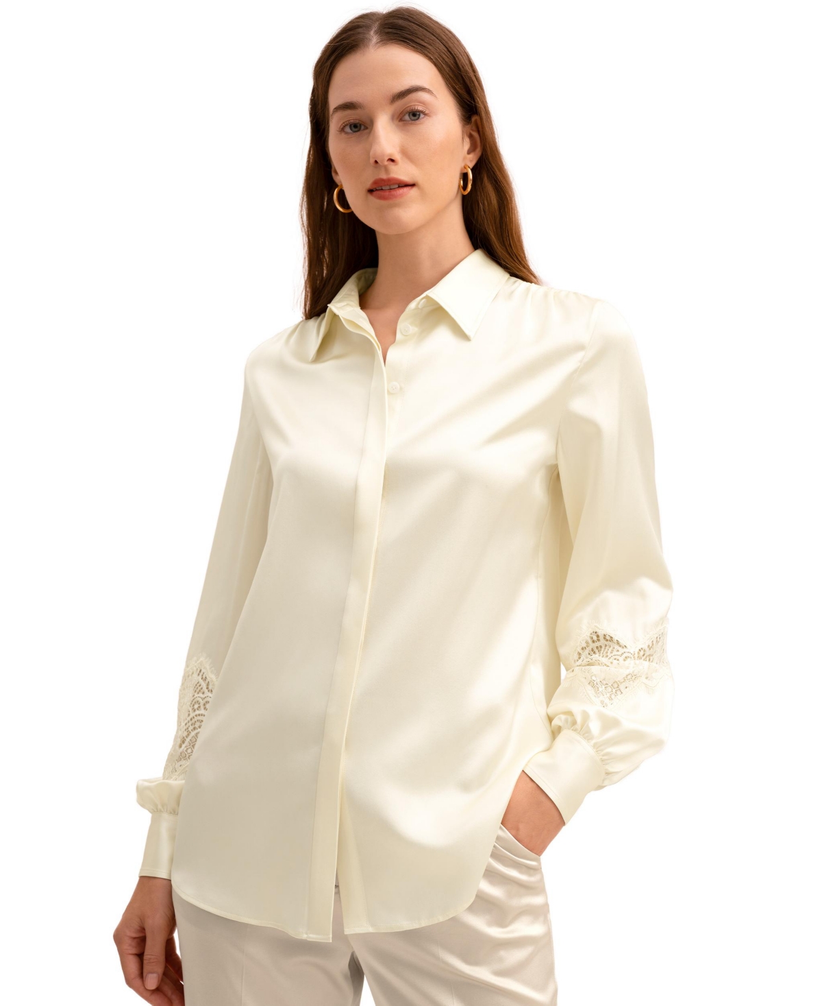 LILYSILK THE ARMERIA LACE SILK BLOUSE FOR WOMEN