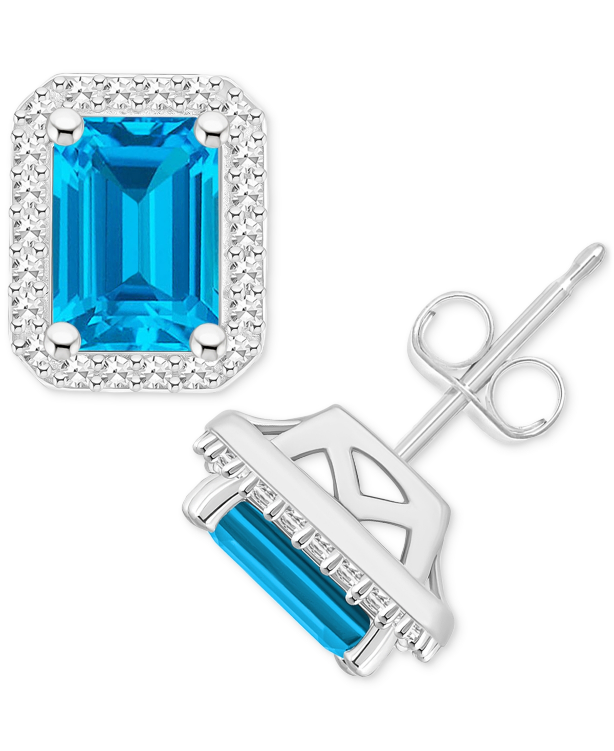 Macy's Amethyst (2 Ct. T.w.) & Diamond (1/5 Ct. T.w.) Halo Stud Earrings In Sterling Silver (also In Citrin In Blue Topaz