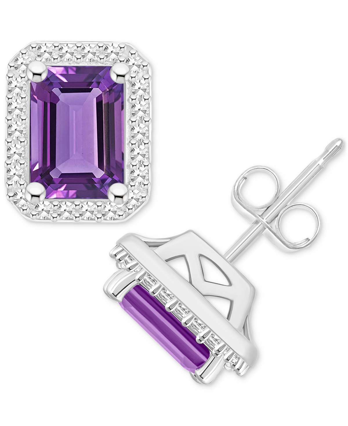 Macy's Amethyst (2 Ct. T.w.) & Diamond (1/5 Ct. T.w.) Halo Stud Earrings In Sterling Silver (also In Citrin