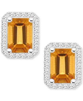 Amethyst (2 ct. t.w.) & Diamond (1/5 ct. t.w.) Halo Stud Earrings in Sterling Silver (Also in Citrine, Garnet, Peridot, & Blue Topaz)