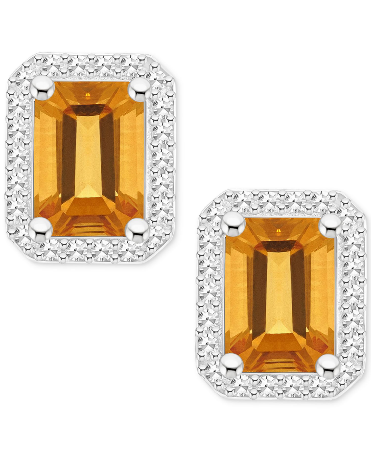 Amethyst (2 ct. t.w.) & Diamond (1/5 ct. t.w.) Halo Stud Earrings in Sterling Silver (Also in Citrine, Garnet, Peridot, & Blue Topaz)