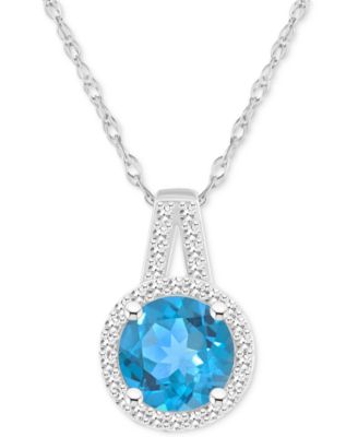 Amethyst (1-1/4 ct. t.w.) & Diamond (1/6 ct. t.w.) Halo 18" Pendant Necklace in Sterling Silver (Also in Citrine, Garnet, Peridot, & Blue Topaz)