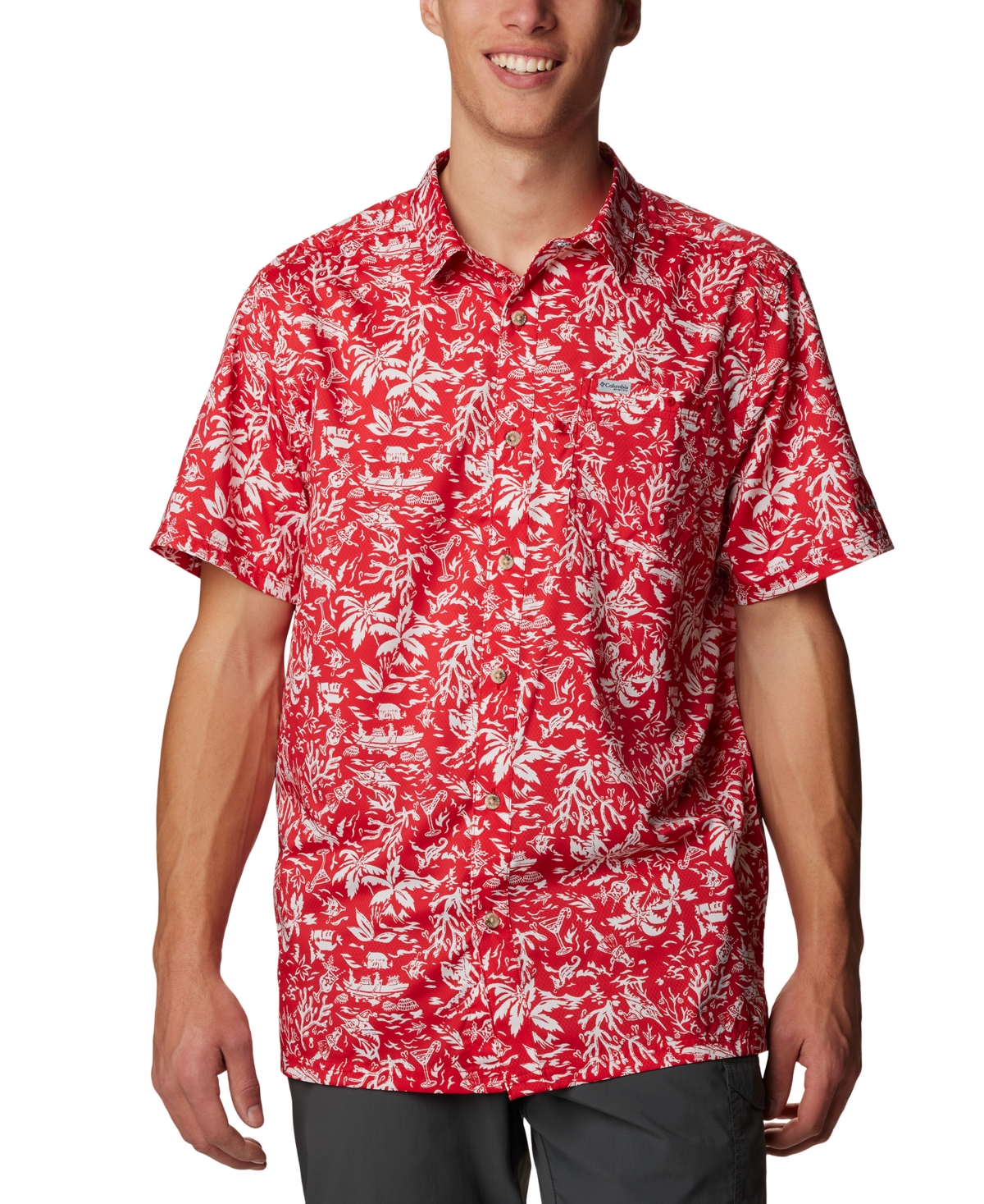 Shop Columbia Men's Super Slack Tide Camp Shirt In Red Spark Kona