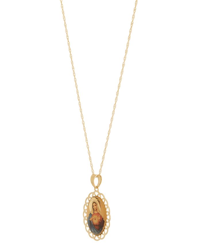 Macy's Virgin Mary Medallion & Prayer 18" Pendant Necklace in 10k Gold