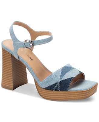 Sun + Stone Diannaa Ankle-Strap Platform Dress Sandals, Created for Macy's - Denim Patchwork - Size 9.5M