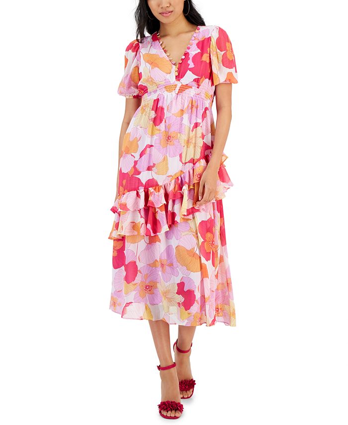 Taylor Petite Floral-Print A-Line Midi Dress - Macy's