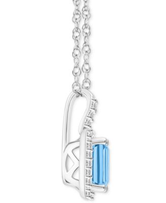 Aquamarine (1/2 ct. t.w.) & Diamond (1/8 ct. t.w.) Halo 18" Pendant Necklace in Sterling Silver (Also in Opal)