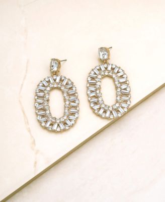Sparkle Oval Dangle Earrings in 18K Gold Plating