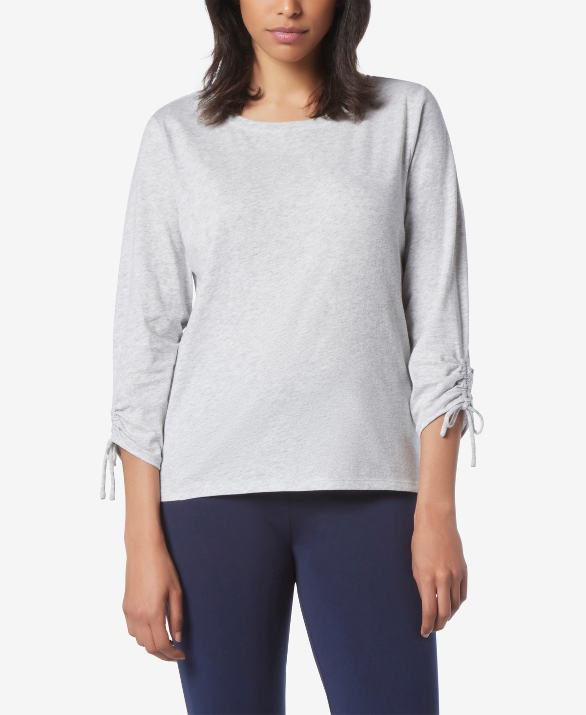 Marc New York Andrew Marc Sport Women's 3/4 Sleeve T-shirt With Cinched Sleeve In Vapor Heather