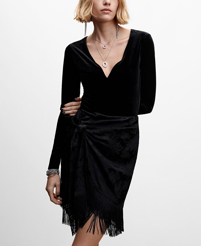 MANGO Women's Fringed Jacquard Skirt Macy's