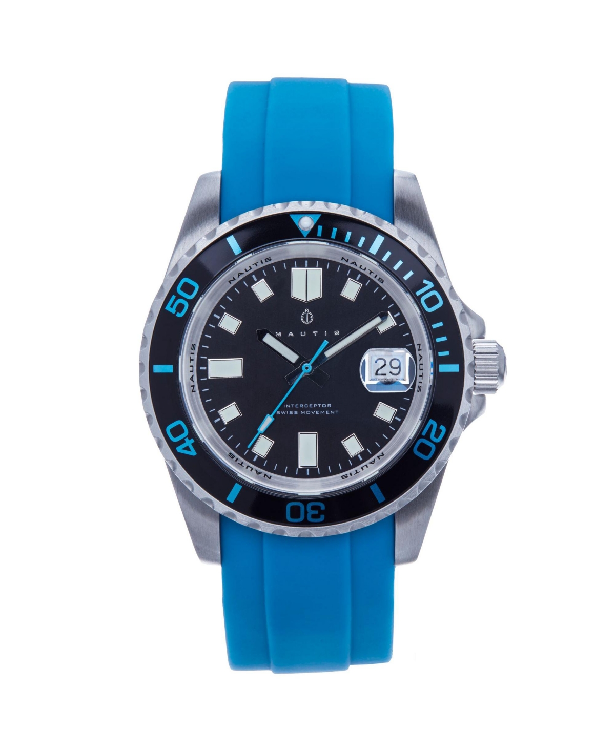 Men Interceptor Rubber Watch - Light Blue, 43mm - Light blue