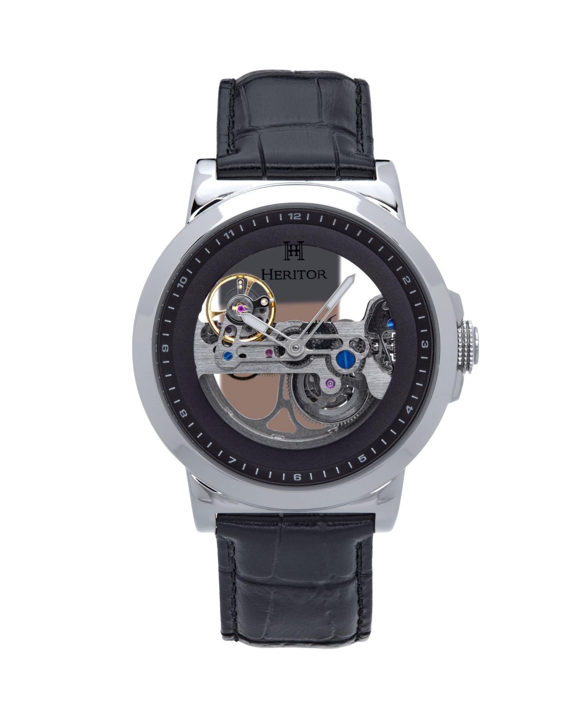 Men Xander Leather Watch - Silver/Black, 45mm - Silver/black
