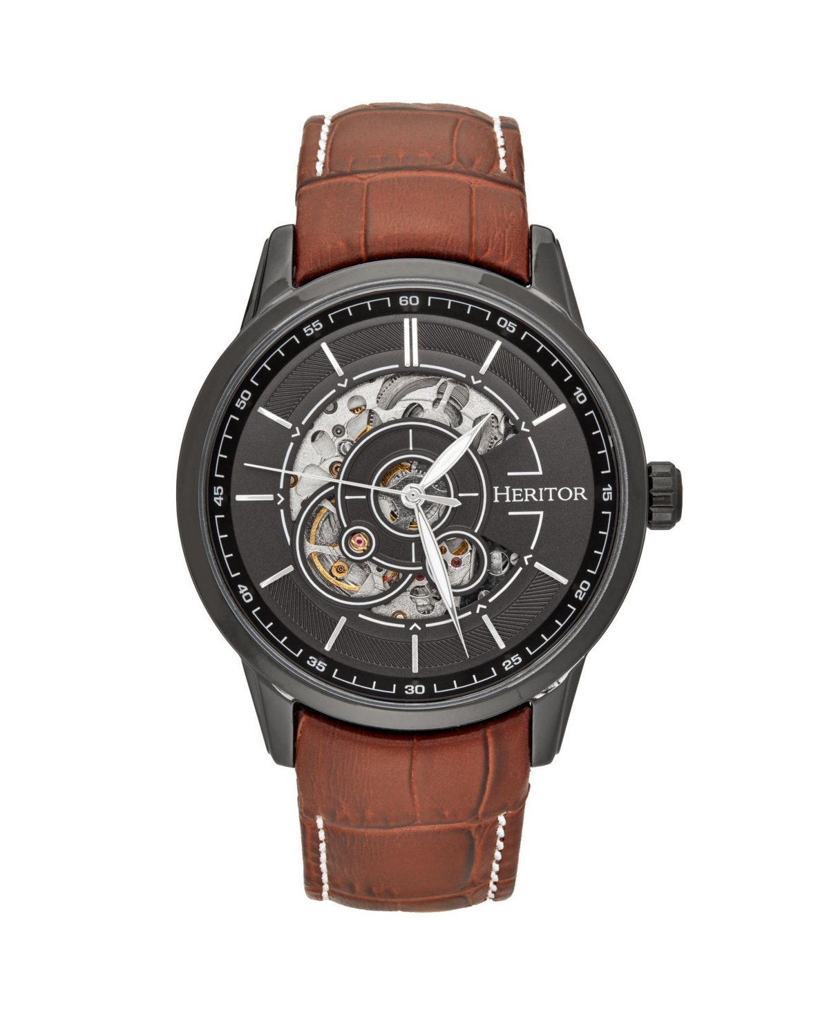Men Davies Leather Watch - Black/Brown, 44mm - Black/brown