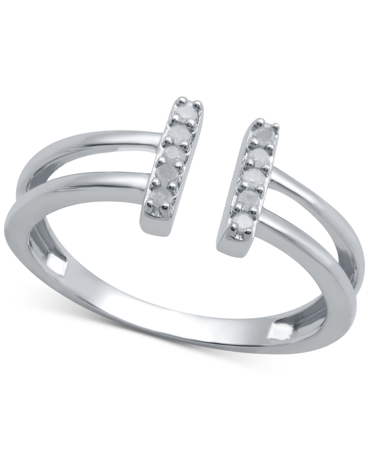 Macy's Diamond Double Bar Cuff Ring (1/10 Ct. T.w.) In Sterling Silver