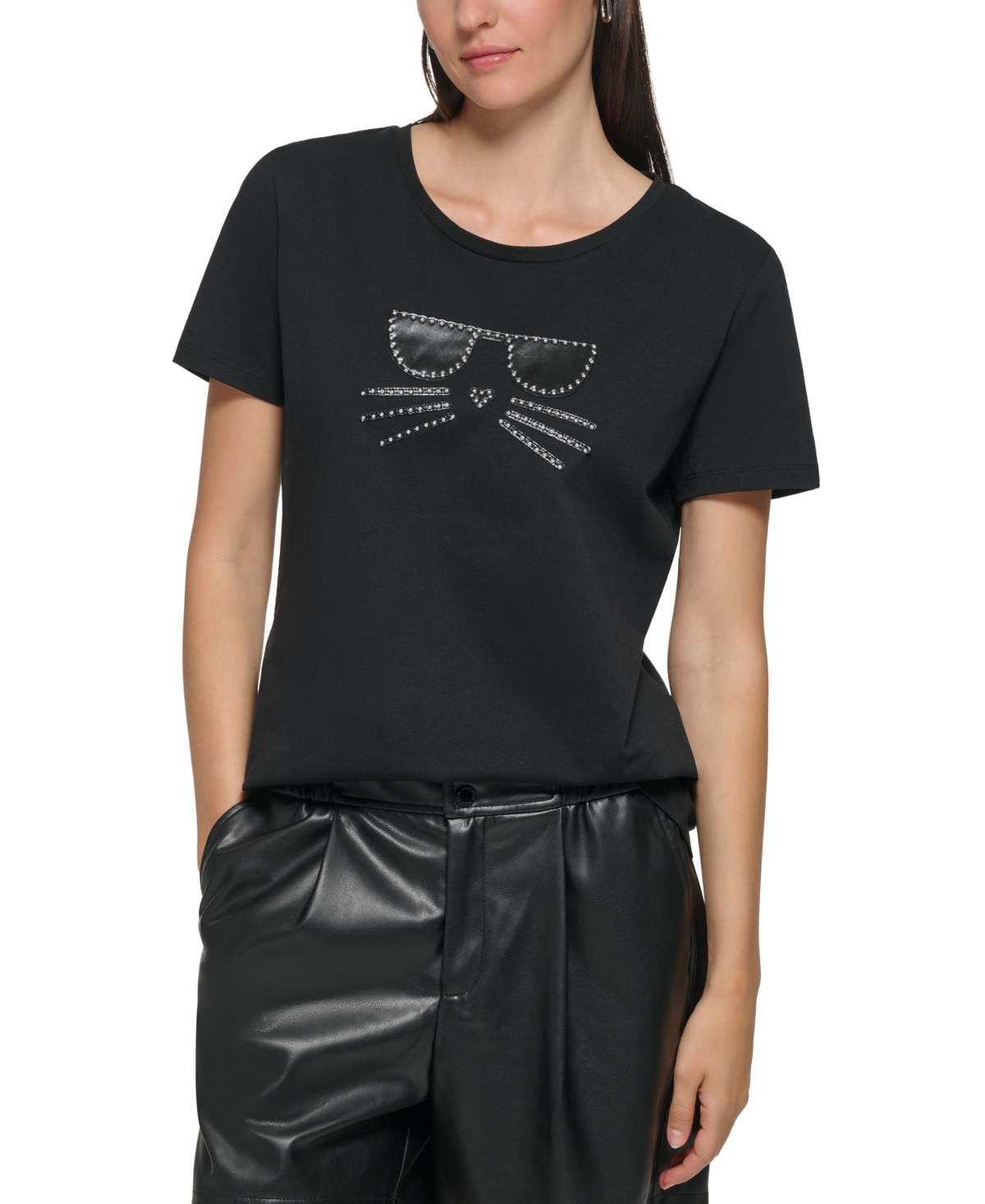 KARL LAGERFELD WOMEN'S CHOUPETTE WHISKER CAT LOGO T-SHIRT 