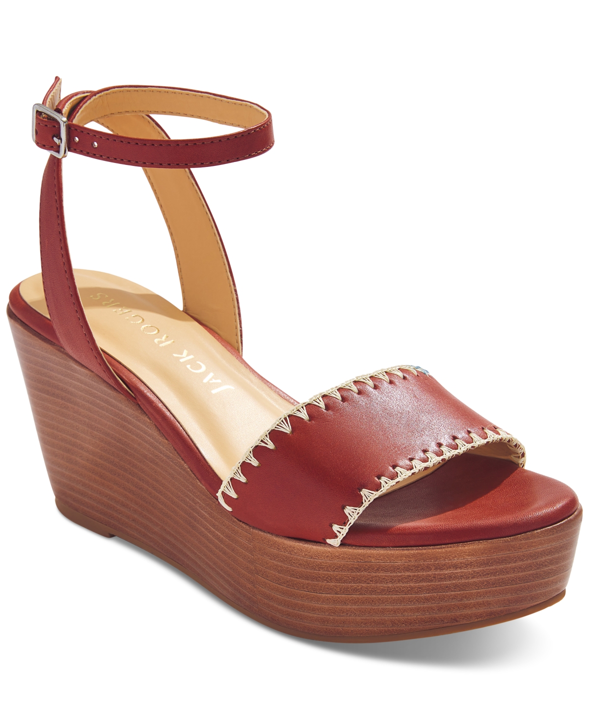 JACK ROGERS WOMEN'S FLAGLER ANKLE-STRAP WHIPSTITCH PLATFORM WEDGE SANDALS