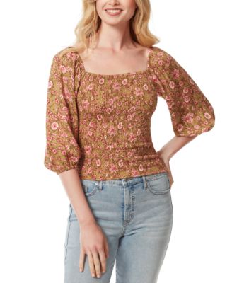 Jessica Simpson - Women's Katiya Floral Peasant-Sleeve Smocked Top