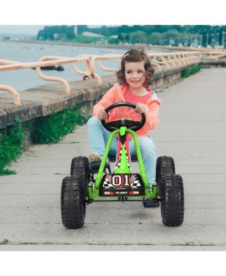 Kids Pedal Go Kart 4 Wheel Ride On Toys w/ Adjustable Seat & Handbrake