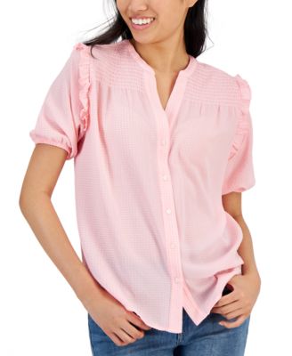 Tommy Hilfiger - Women's Smocked Yoke Ruffle Blouse