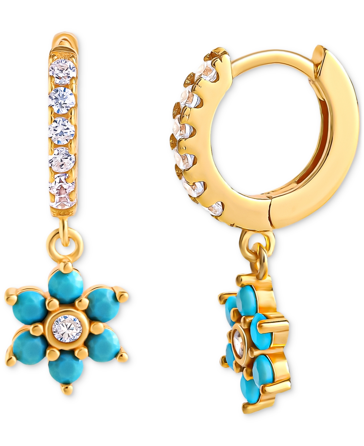 Giani Bernini Blue & White Cubic Zirconia Flower Dangle Hoop Earrings In 18k Gold-plated Sterling Silver, Created In Turquoise