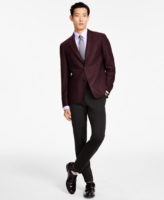 Calvin Klein Men's Slim-Fit Wool Woven Herringbone Sport Coat - Burgundy