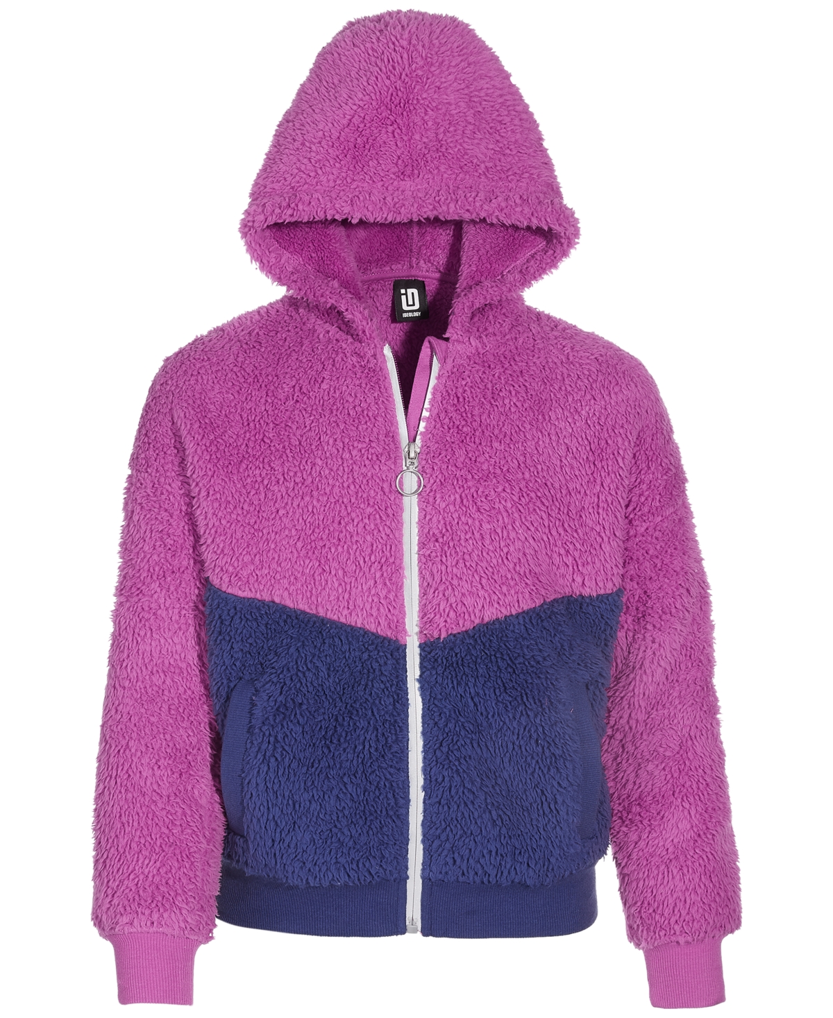 Id Ideology Kids' Big Girls Colorblocked Faux-sherpa Zip Jacket, Created For Macy's In Berry Frost