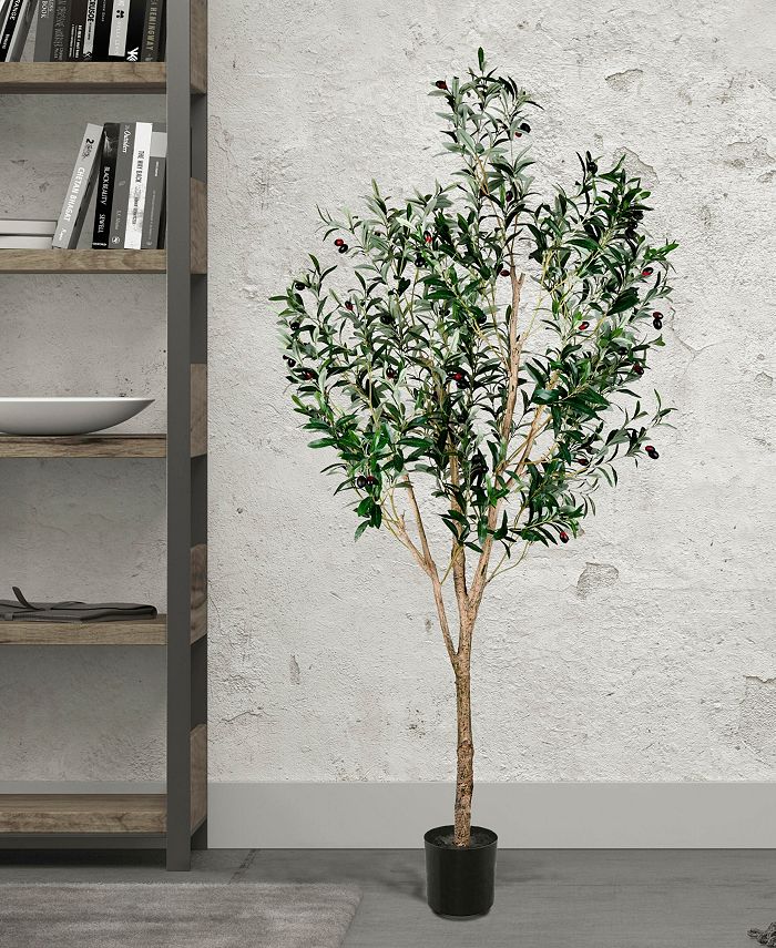 Vickerman 72" Artificial Green Olive Tree in Black Planters Pot Macy's