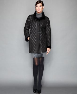 The Fur Vault - Shearling Chevron-Stripe Coat
