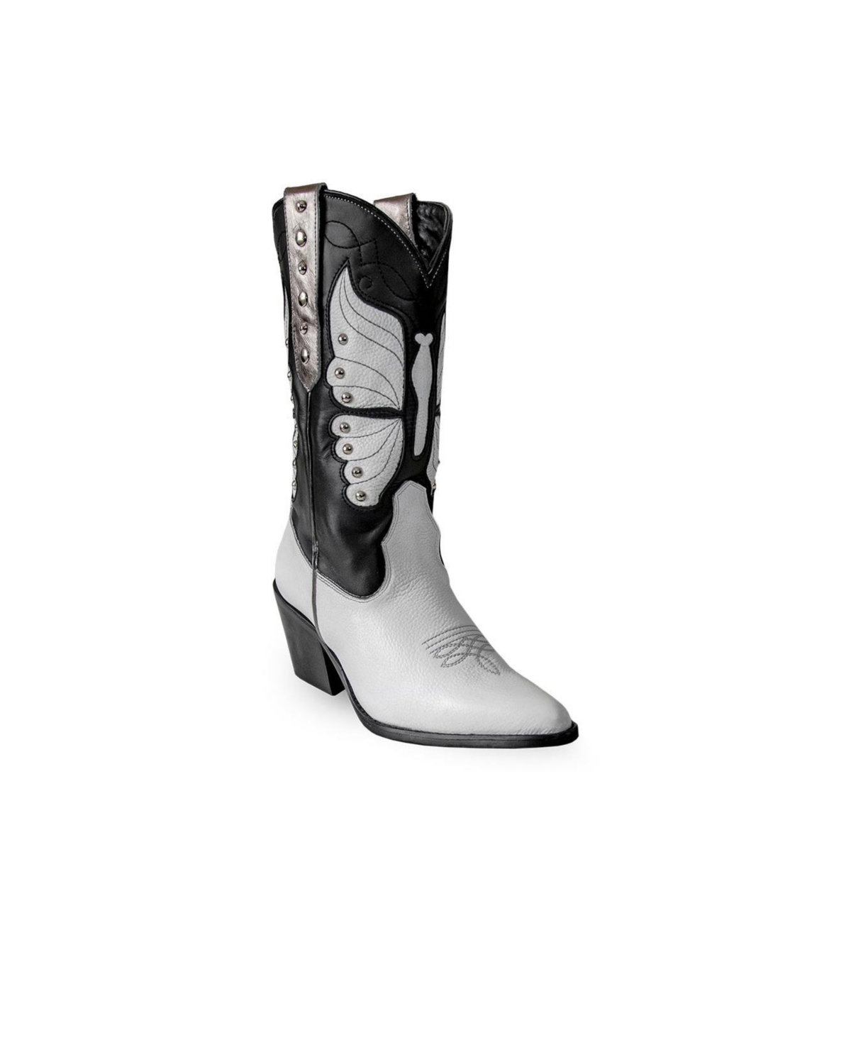 Women's Italian Western Black & White Premium Leather Boots Monarch By - Blackwhite