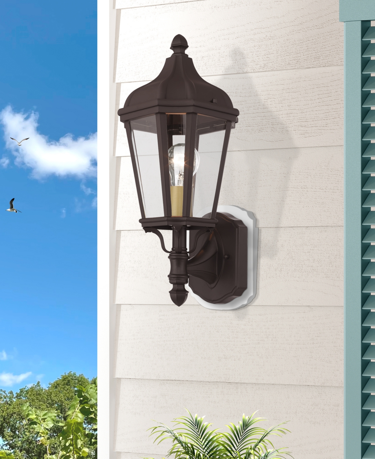 Livex Morgan 1 Light Outdoor Wall Lantern - Bronze with Antique Gold