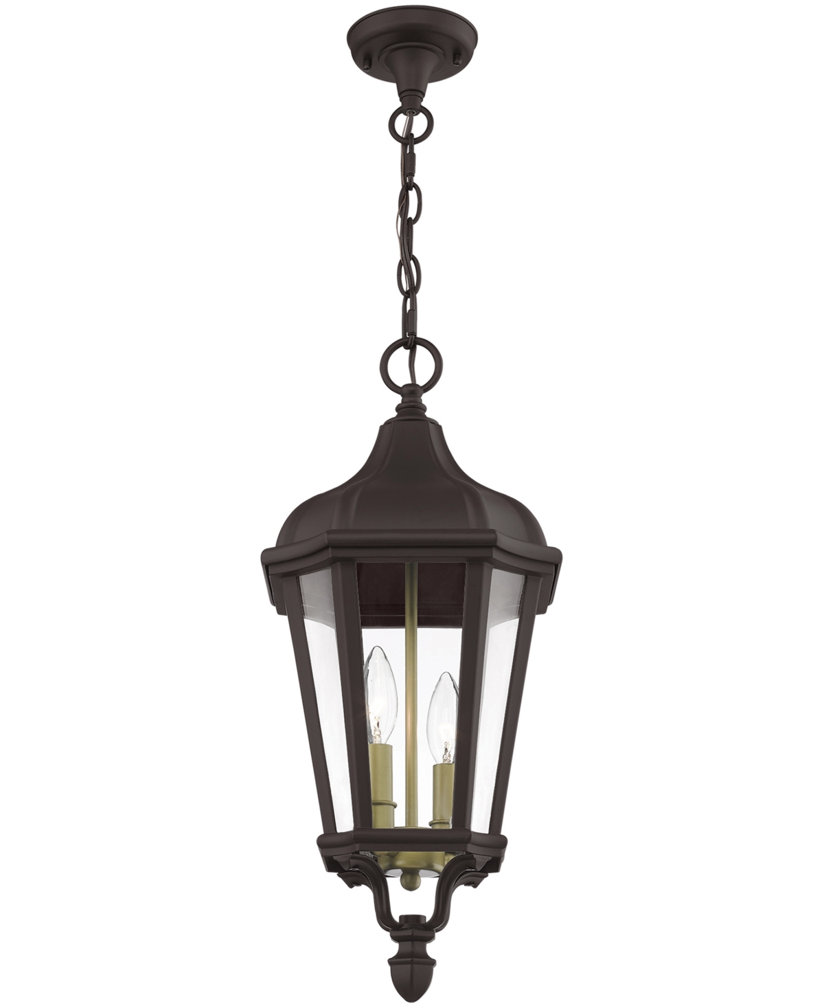 Livex Morgan 2 Light Outdoor Pendant Lantern - Bronze with Antique Gold