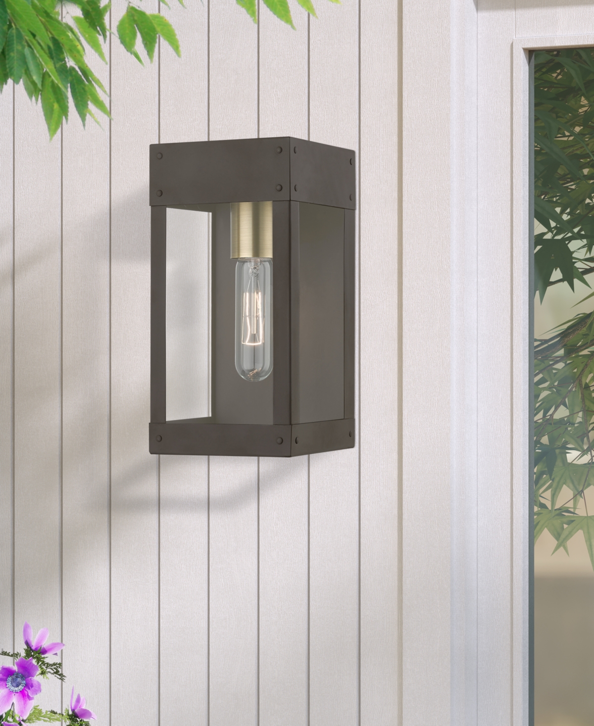 Livex Barrett 1 Light Outdoor Wall Lantern - Bronze with Antique Brass