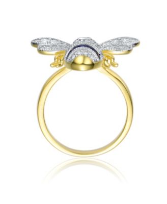 Sterling Silver 14k Yellow Gold Plated with Blue Cubic Zirconia Pave Wasp Ring