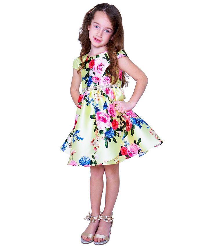 Rare Editions Little Girls Floral Mikado Cap Sleeve Dress Macy's