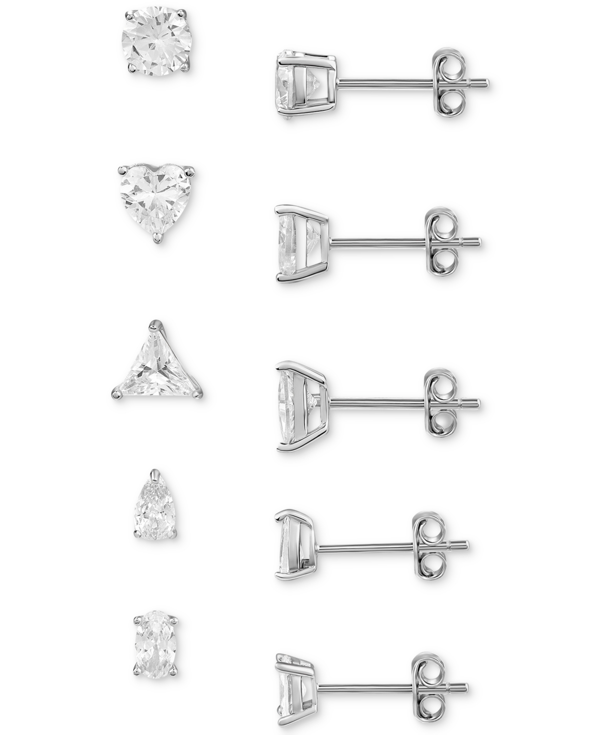 5-Pc. Set Cubic Zirconia Solitaire Multi-Cut Stud Earrings in Sterling Silver, Created for Macy's - Sterling Silver