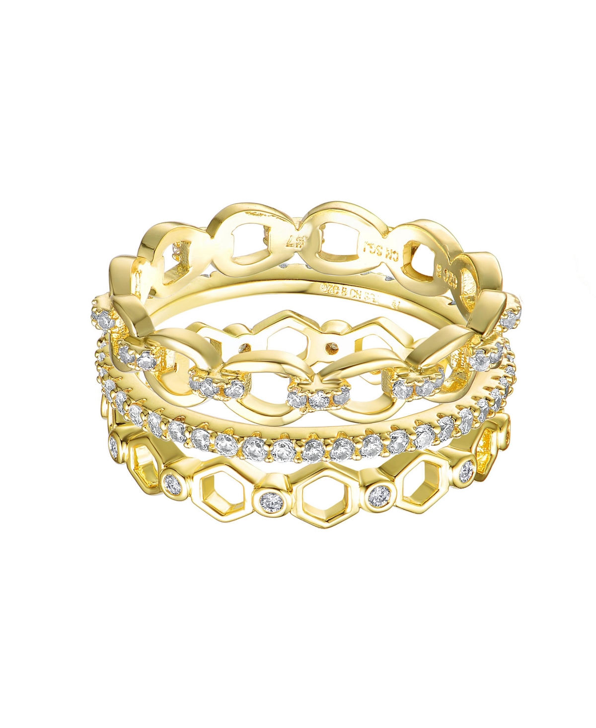 Genevive Sterling Silver 14KPlated Clear Cubic Zirconia Wide Band Ring - Gold