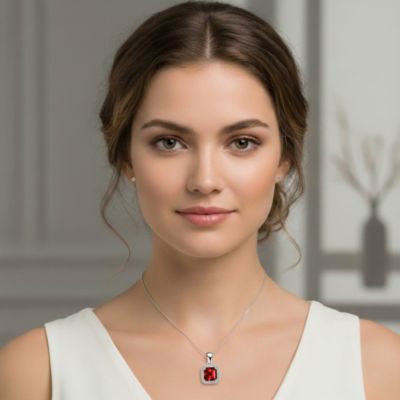 Sterling Silver White Gold Plating Cubic Zirconia Asscher Cut Drop Pendant