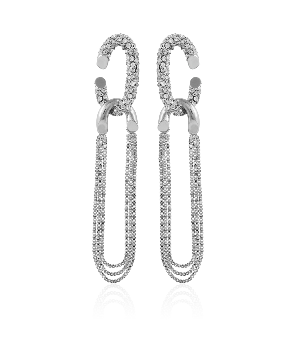 Silver-Tone Tassel Chain Huggie Hoop Drop Earrings - Silver