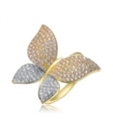 Genevive Sterling Silver 14k Gold Plated with Cubic ZIrconia Large Garden Butterfly Ring - Gold